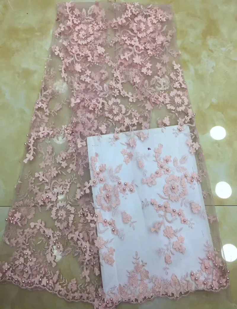 (5 ярдов/шт.) нежная вышитая африканская Тюлевая кружевная фуксия розовая