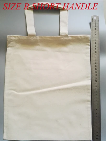 Size B Short Handle Стандартная Экологичная длина плеча ручка простая белая хлопковая Подарочная сумка, пустая Холщовая Сумка для книг - Цвет: Size B Short Handle