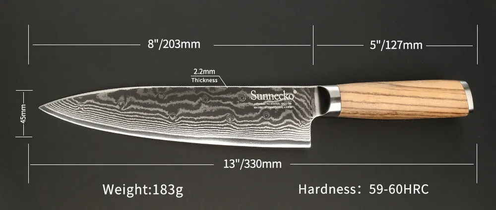 Sunnecko 5 шт. набор кухонных ножей из дамасской стали, профессиональный нож шеф-повара, нож для хлеба Santoku, японские ножи VG10 из стали, оригинальная деревянная ручка