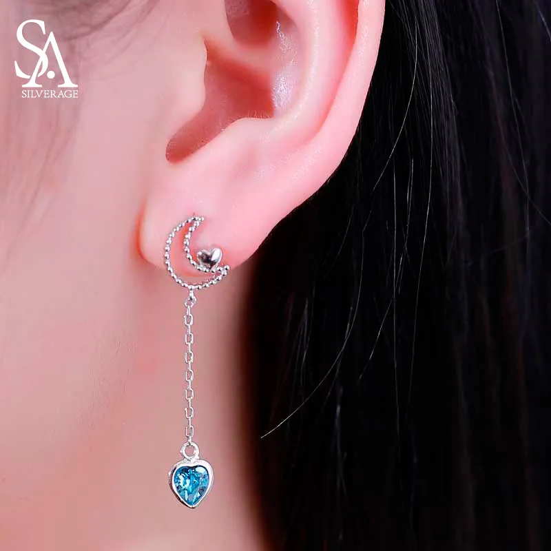 Серьги подвески серебряные Асимметричные с левым и правым кристаллом|earrings