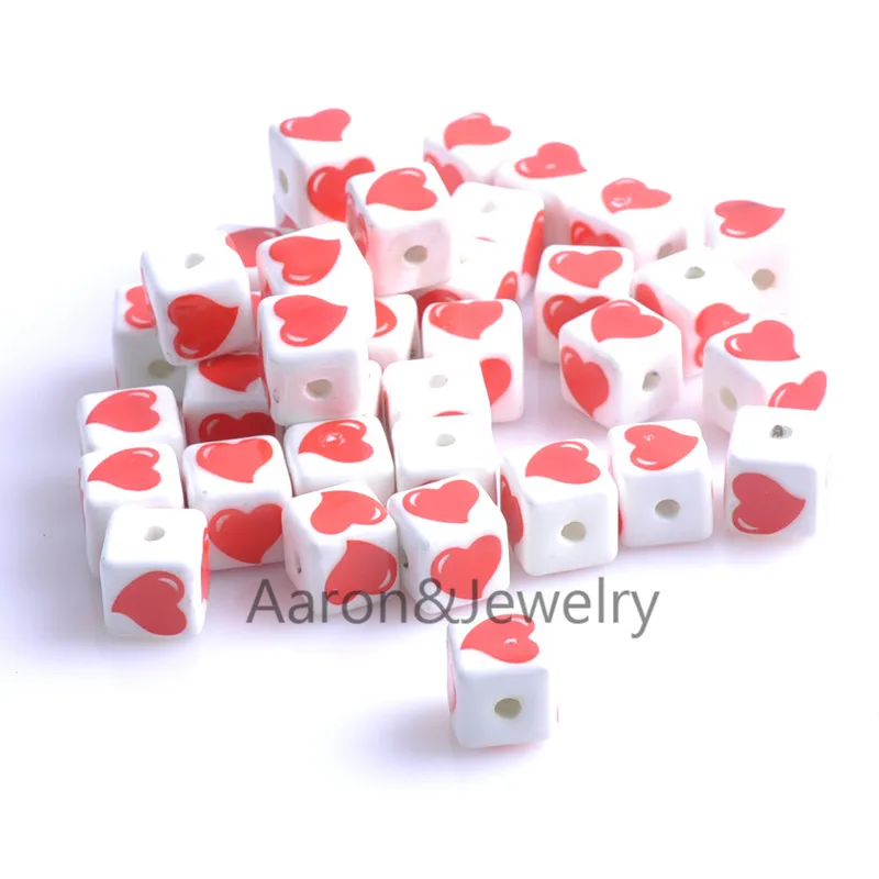 12 мм 20 шт. кубические керамические бусины с принтом в виде сердца свободные