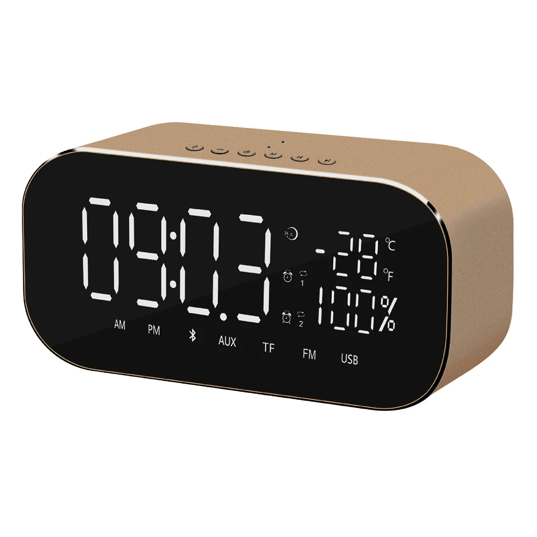 Golden Современный светодиодный Будильник с fm-радио беспроводной Bluetooth динамик поддержка Aux TF USB музыкальный плеер для офиса спальни Despertador - Цвет: Golden