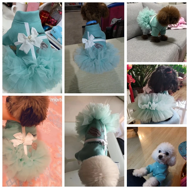 Платья для девочек с большим бантом и принтом собаки Цвет розовый синий Сезон