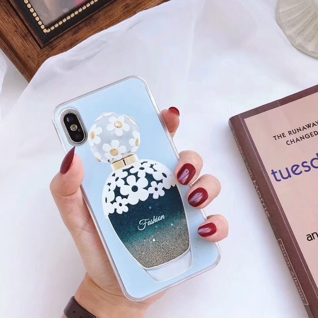 Fashion Cute Zou Chrysanthemum Perfume Bottle Liqued Cases for iPhone 6 6s 7 8 Plus Glitter quicksand Vase Girl gift Phone Cover |
