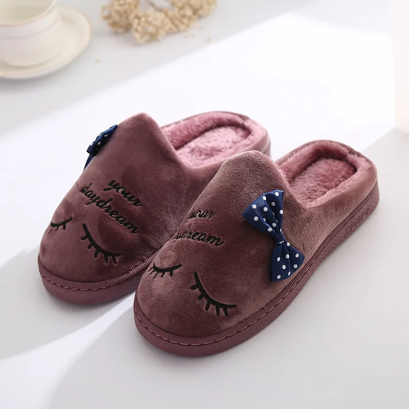 Мультфильм ресниц Для мужчин женщин любителей теплые хлопковые тапочки осень