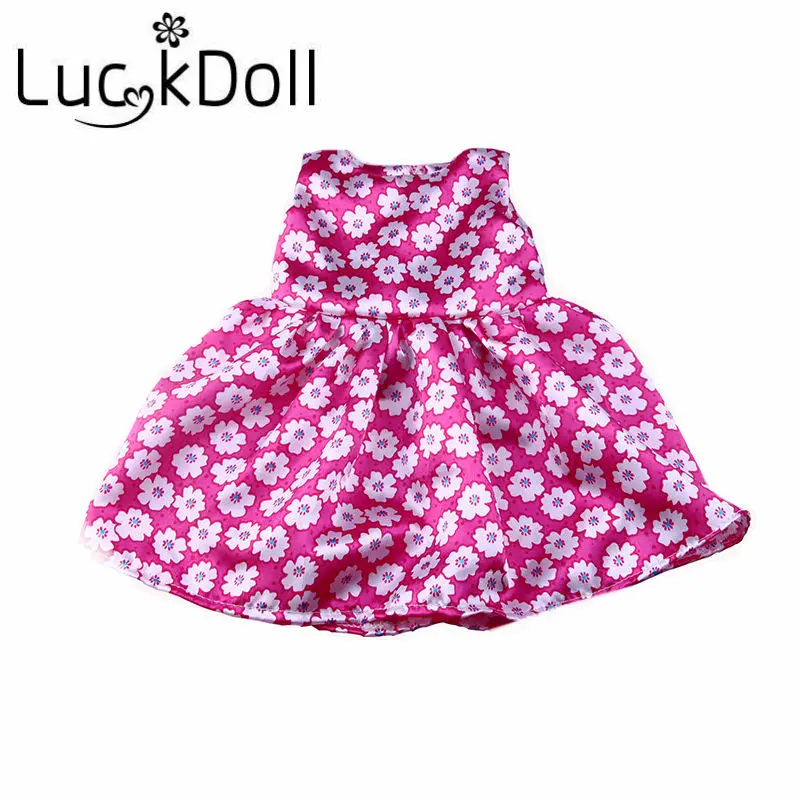 Платье LUCKDOLL ТРАПЕЦИЕВИДНОЕ без рукавов с принтом подходит для кукол 18 дюймов