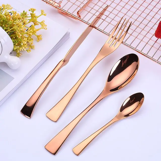 rose gold 4pcs 18/10 набор столовых приборов из нержавеющей стали, 5 цветов на выбор, столовая посуда, нож для стейка, вилка, ложка, чайная ложка, столовые приборы, Западная пищевая посуда - Цвет: rose gold 4pcs