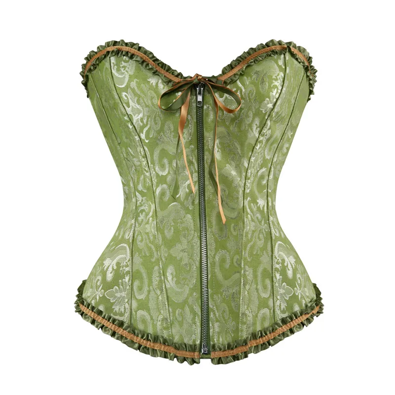 

Sapubonva corsets and bustiers tops sexy women green white black white brocade corset zip vintage style corselet overbust ladies