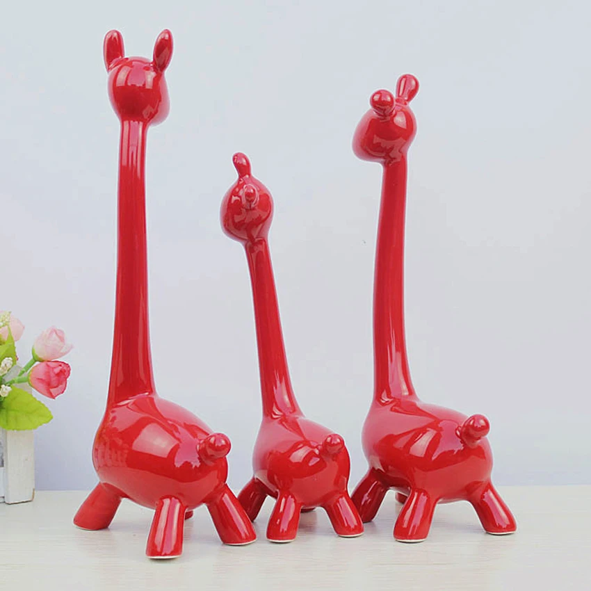 Креативное украшение семьи из трех жирафов животные керамические фигурки оленя