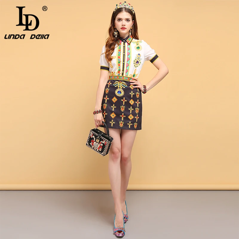 LD LINDA делла модные летние комплекты костюмы женские короткий рукав Кристалл