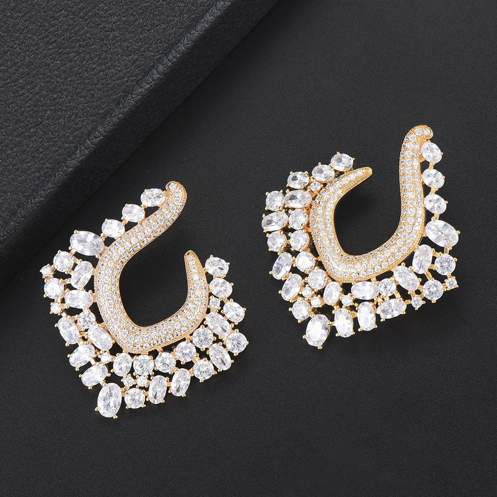 

38*43 mm Luxury Brand Cubic Zirconia Earrings Women Bridal Wedding Stud Earrings boucle d'oreille femme 2018