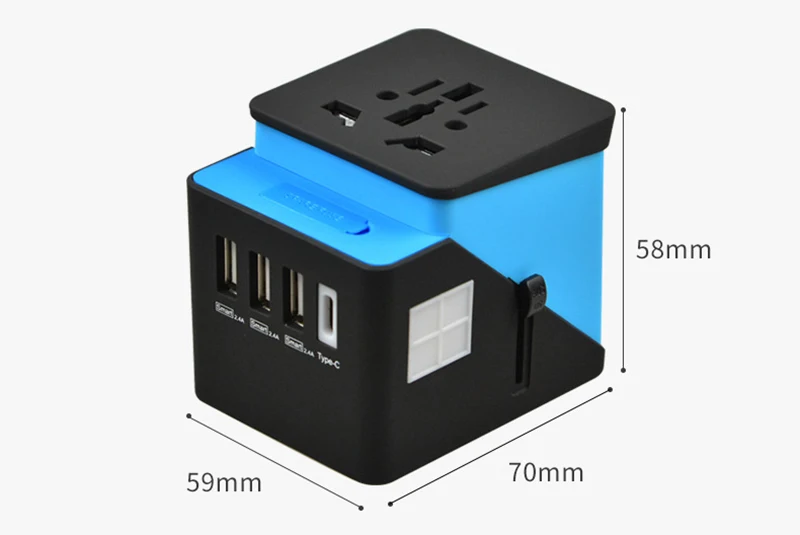 Международный Универсальный адаптер для путешествий с 3.4A 4 USB адаптер для путешествий по всему миру настенное зарядное устройство для Великобритании/ЕС/Австралии/Азии - Цвет: Sandwich blue