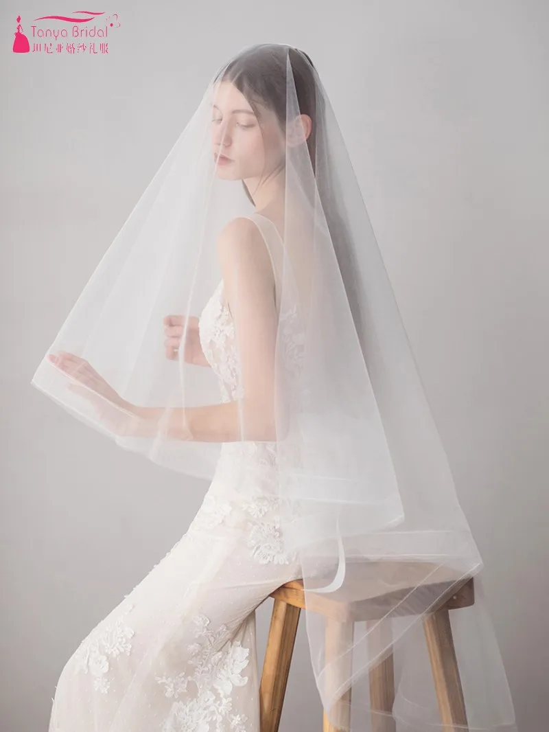 Новая Фата цвета слоновой кости с тюлевым краем фата на кончик пальца простая