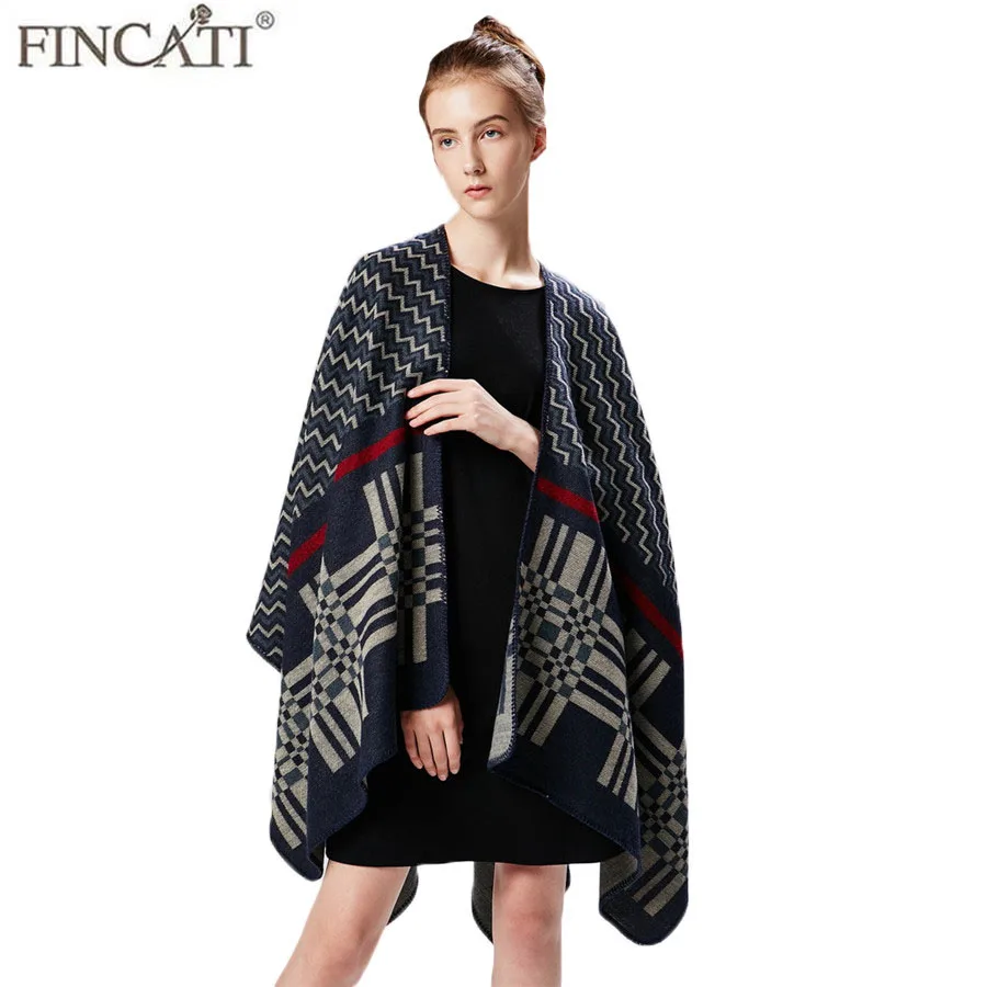 

Women Plaid Scarves Christmas Gift Thicken Warm Soft Lady Poncho Cardigans Outwear Clothes Loose Tops for Outdoor 130*150 cm