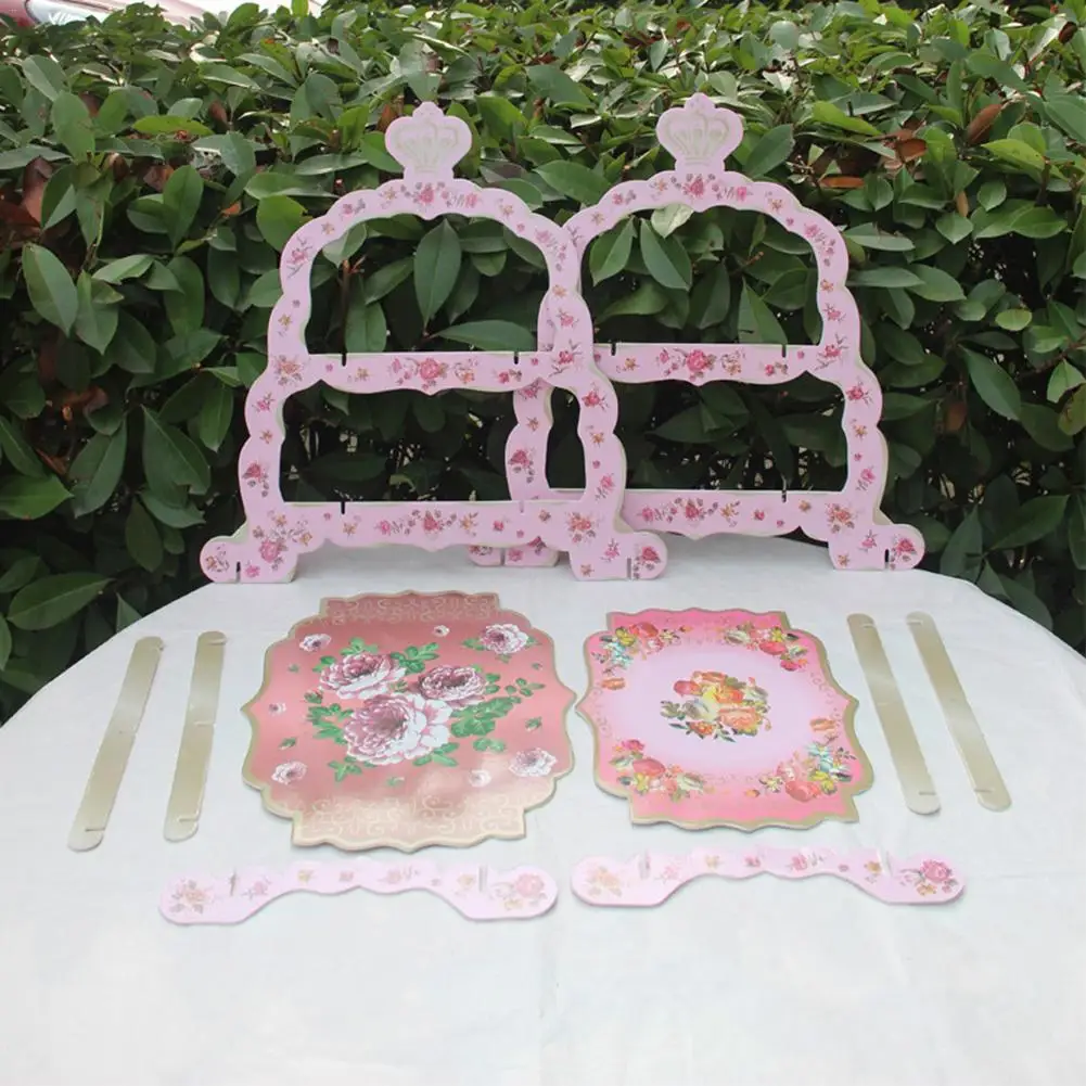 2 уровня Бумага подставка для свадебного торта розового цвета с цветочным