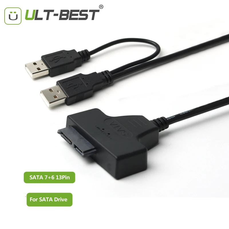 Кабель конвертер с USB 2 0 на тонкий SATA Slimline 7 + 6 13 контактных соединительных кабелей