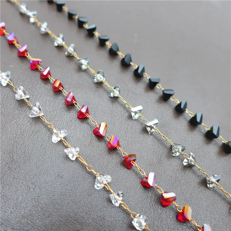 new 6mm glass triangle beads handmade chains copper brass bronze earrings necklace jewelry DIY fingdings Wholesale 39.3&quot(1m)/lot |