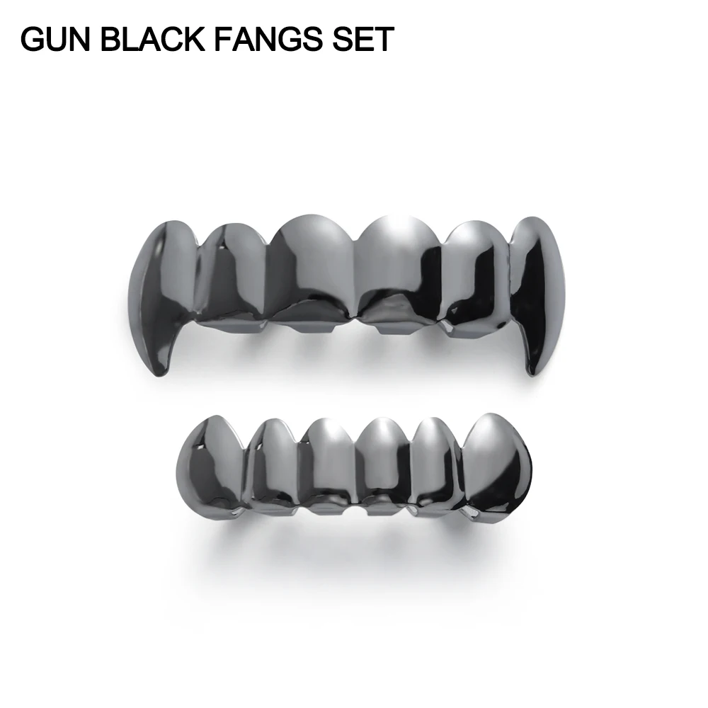 Gun Black Fangs Set 1 шт., набор для гриля для зубов, вампирский Клык, хип-хоп, зубная крышка, верхняя и нижняя части, инструменты для гриля, гриля, аксессуары для украшения тела - Окраска металла: Gun Black Fangs Set