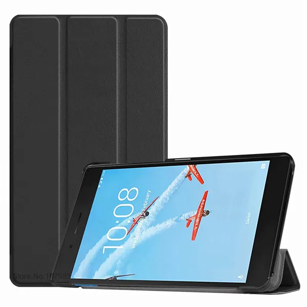 Black Ультратонкий чехол-подставка из искусственной кожи для lenovo Tab E7 7104 TB-7104F 7104F 7 дюймов, умный чехол для планшета, противоударный флип-чехол+ пленка+ ручка - Цвет: Black