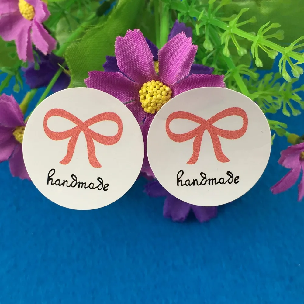 

5000PC/Lot Round White Paper Pink Bowknot Sticker Labels Diameter 3cm Handmade Label Sealing Label Sealing For Bag/Cup/box/gifts