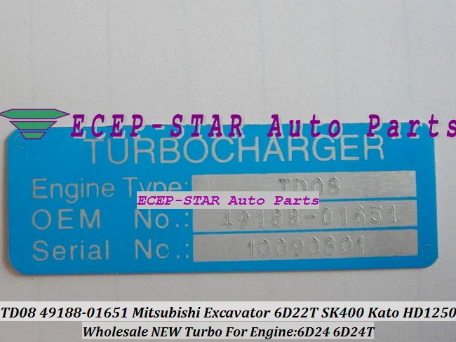 Турбокомпрессор TURBO TD08-26M 49188-01651 49188-01281 ME158162 для экскаватора Mitsubishi SK400 Kato HD1250 HD1430 6D24