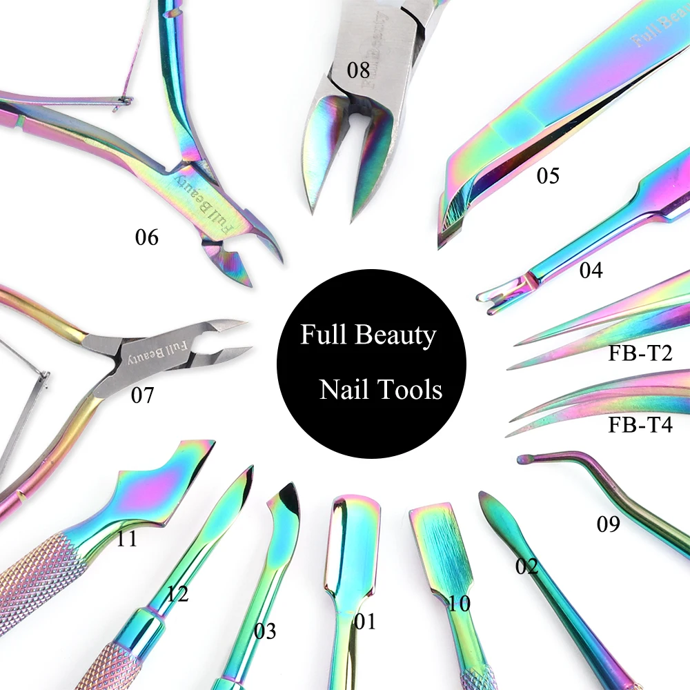 Full Beauty Manicure Cutter Rainbow Nail Clippers Nippers Dead Skin Gel Polish Remover Cuticle Pusher Nail Care Tool CH01-12/FB images - 6