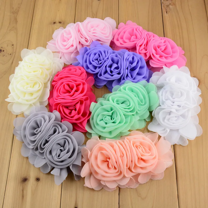 Тройная рулонная розетка из шифона для девочек аксессуары волос 60 шт./лот 3