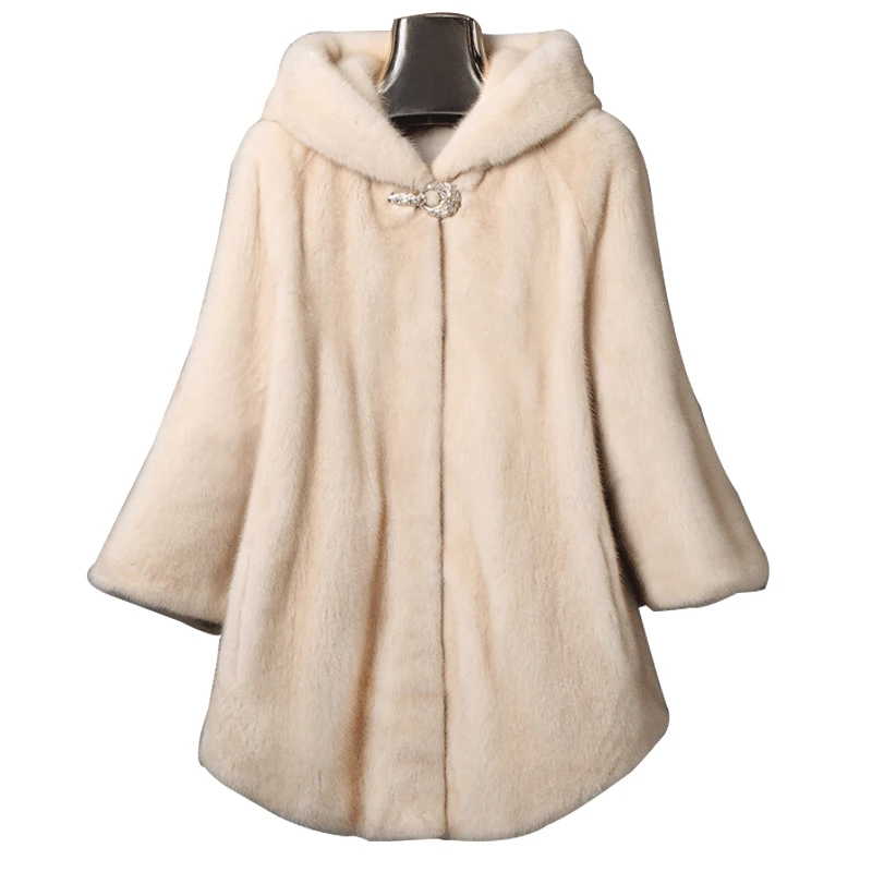 

2020 winter new whole mink fur coat women's hooded long section fashion warm and generous suede mink fur coat
