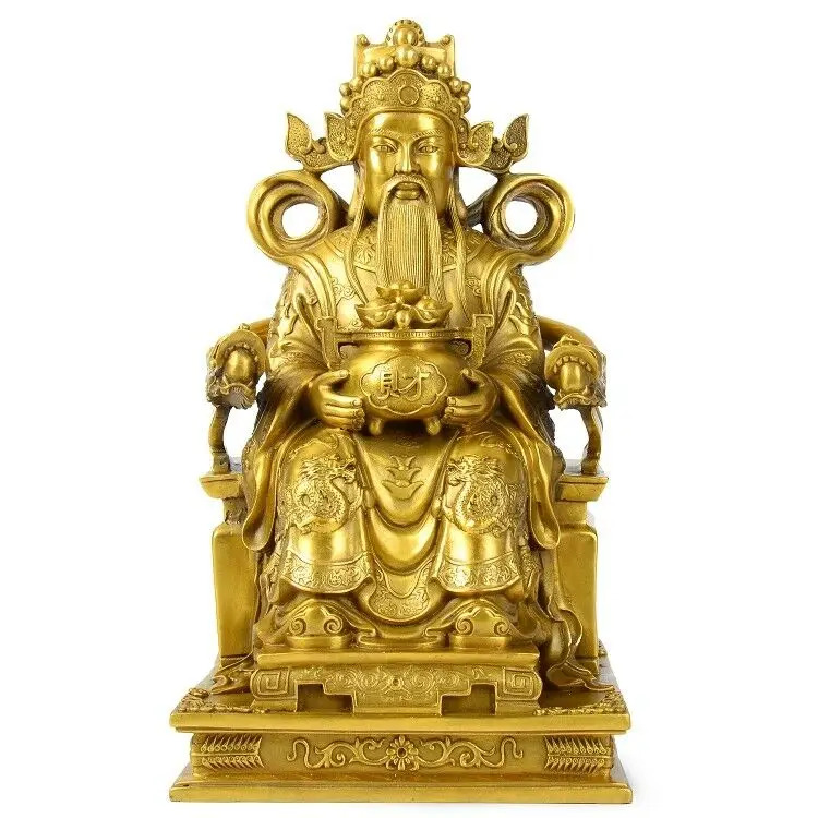 

15'' brass carved dragon auspicious fortune treasure the god of wealth statue