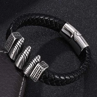 punk bullet bracelet men stainless steel magnetic buckle black leather bracelet fashion charms male wrist band gifts bb816