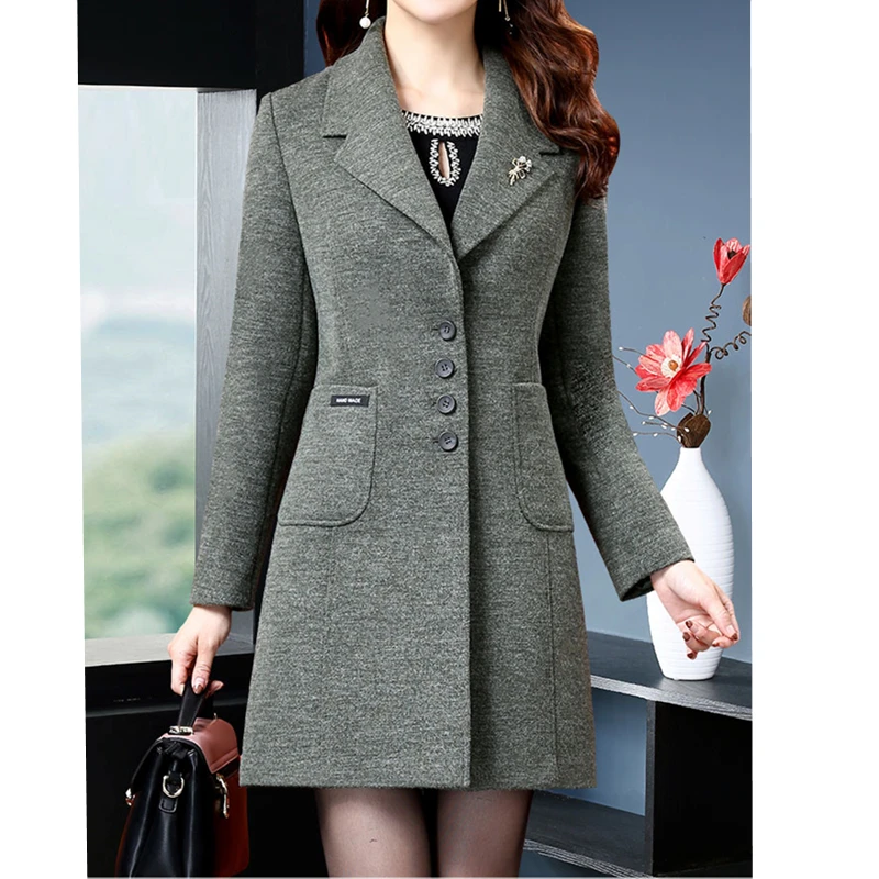 Женское шерстяное пальто зимнее Элегантное Длинное Полушерстяное Тренч для