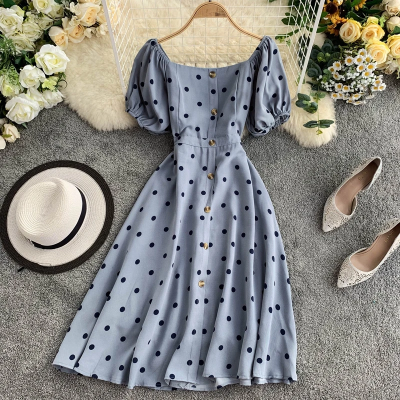 Женское винтажное платье в горошек повседневное ТРАПЕЦИЕВИДНОЕ ПЛАТЬЕ с высокой