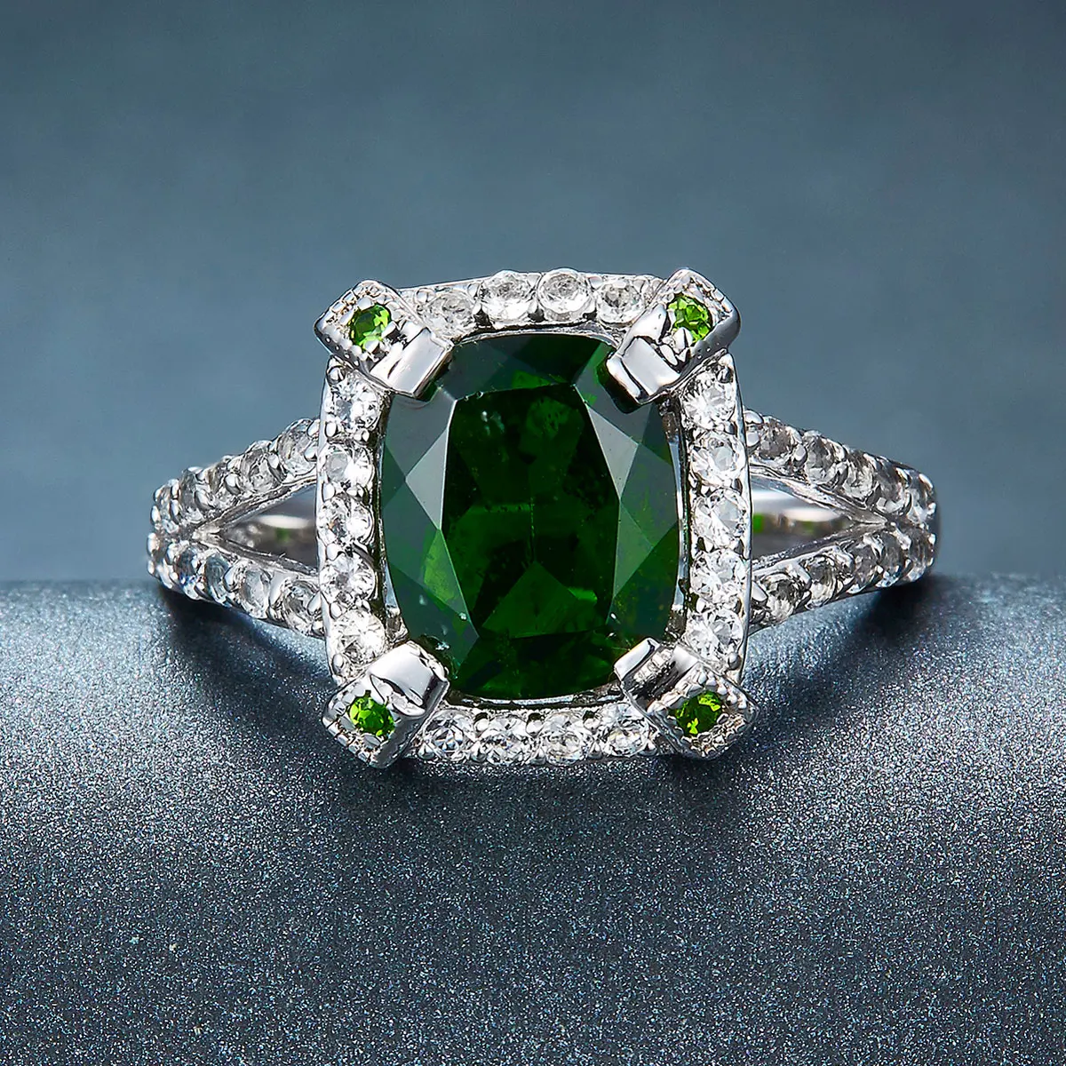 Hutang Твердые стерлингового серебра 925 3.14ct Природный хромдиопсид и белый топаз