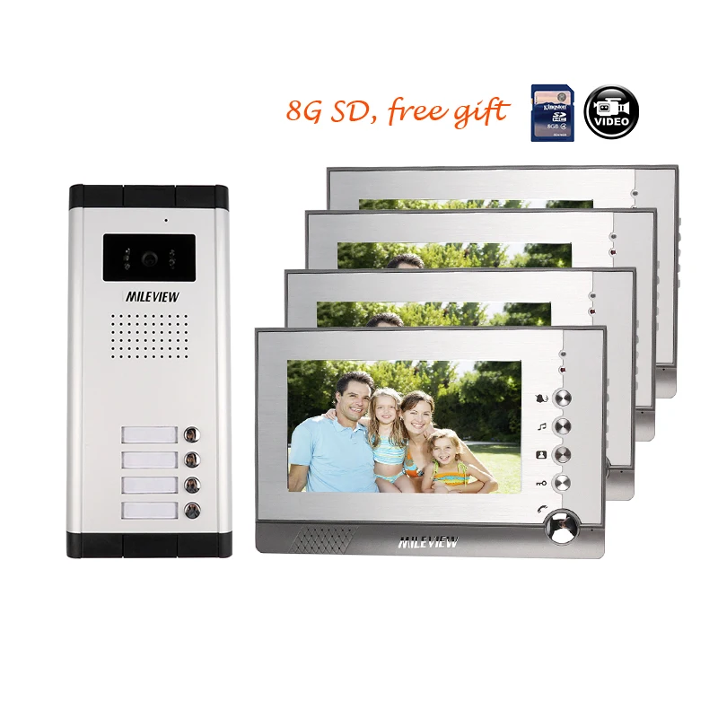Бренд 7 &quotцветная запись видео домофон система + 4 экрана наружный дверной звонок