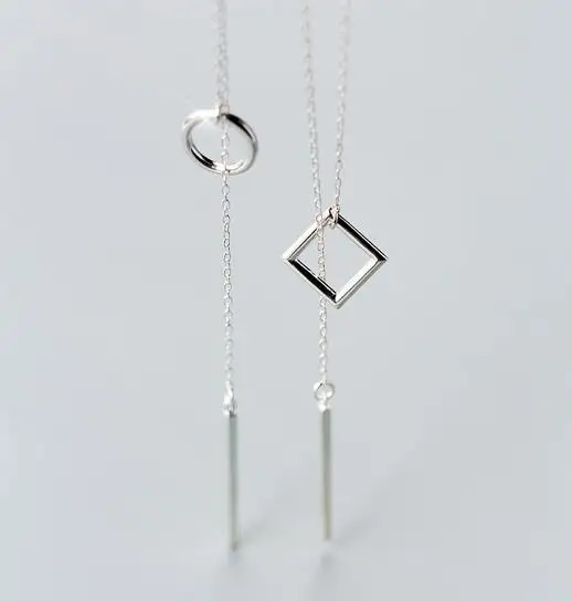 Реальный. Женское серебряное ожерелье с открытым квадратным кольцом и подвеской