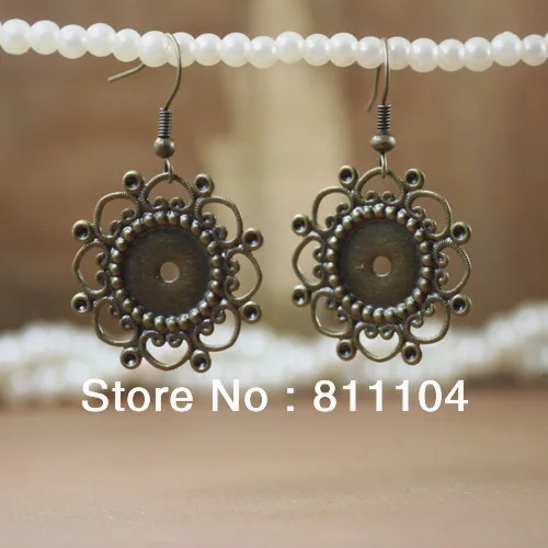 

12mm Antique Bronze tone Filigree Circle Bezel tray Ear Clip Hook Earrings Base Cameo Settings Findings Crafts Blank Wholesale