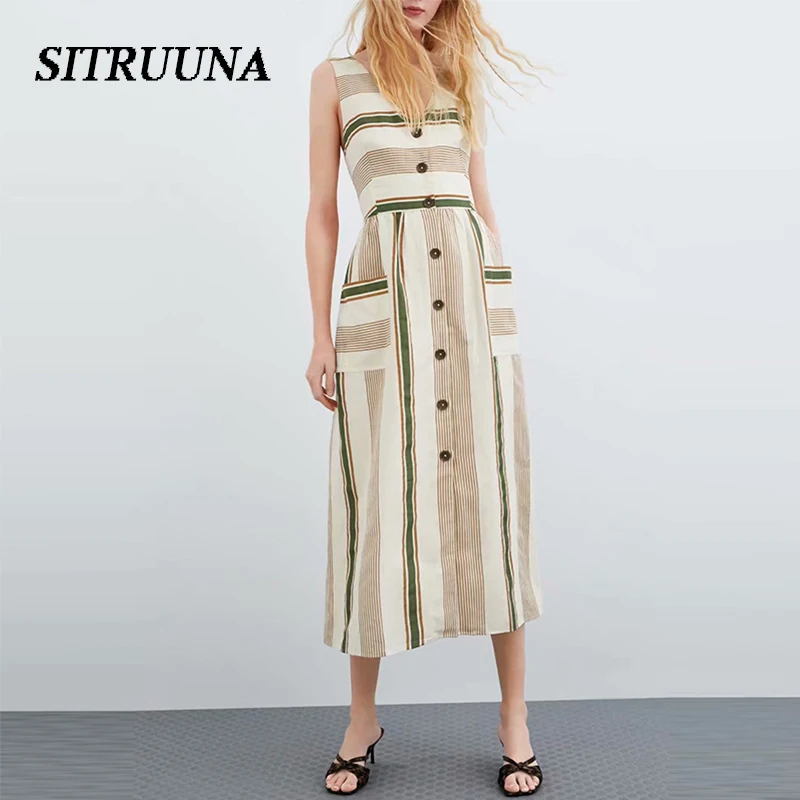 Летнее сексуальное длинное платье с открытой спиной винтажное Полосатое Женское