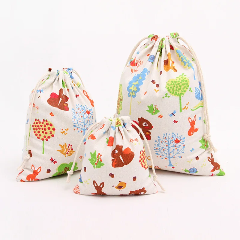 N069 сумка ручной работы из льна и хлопка с рисунком на шнурке для хранения женская