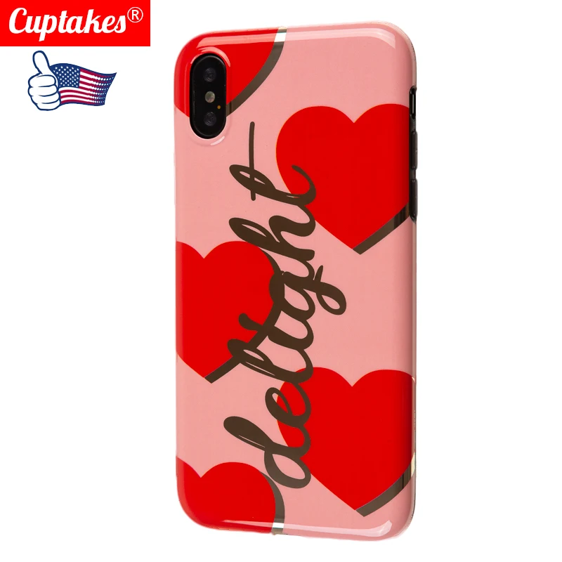 Luxury Brand Gold Plated IMD Soft Silicone Case for iPhone 7 8 Plus X 10 XS Max XR Cute Girl Love Delight Hot Pink Heart Coque |