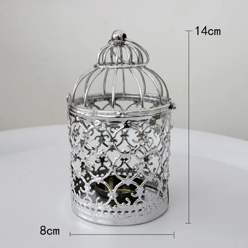 A silver 4 стиля подсвечники полый подсвечник подвесной фонарь птичья клетка винтажный кованый портативный домашний декор - Цвет: A silver