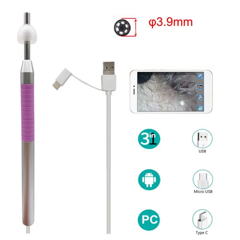 SieNSen 3 9 мм Гибкая визуальная камера 1 мегапикселей Otoscope мини Usb для USB/Micro USB/Type C ER 006