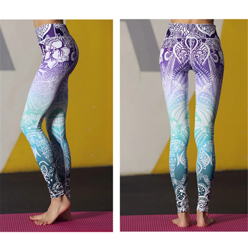 Oyoo Потрясающие Красивые штаны для йоги с высокой талией цветочным принтом