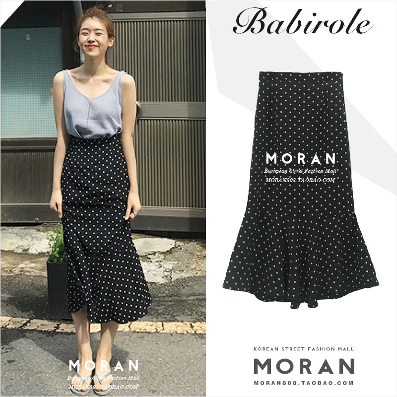 Классическая Женская юбка-годе черная винтажная длинная юбка в горошек с