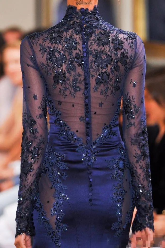 Вечерние платья Zuhair Murad Платья Sheer Длинные Рукава Блесток Иллюзия Лиф