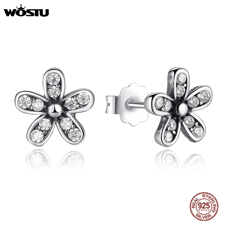 WOSTU 925 пробы серебряные серьги-гвоздики цветок сердце звезды кошка жемчуг маленькие серьги для женщин Свадебные украшения для помолвки