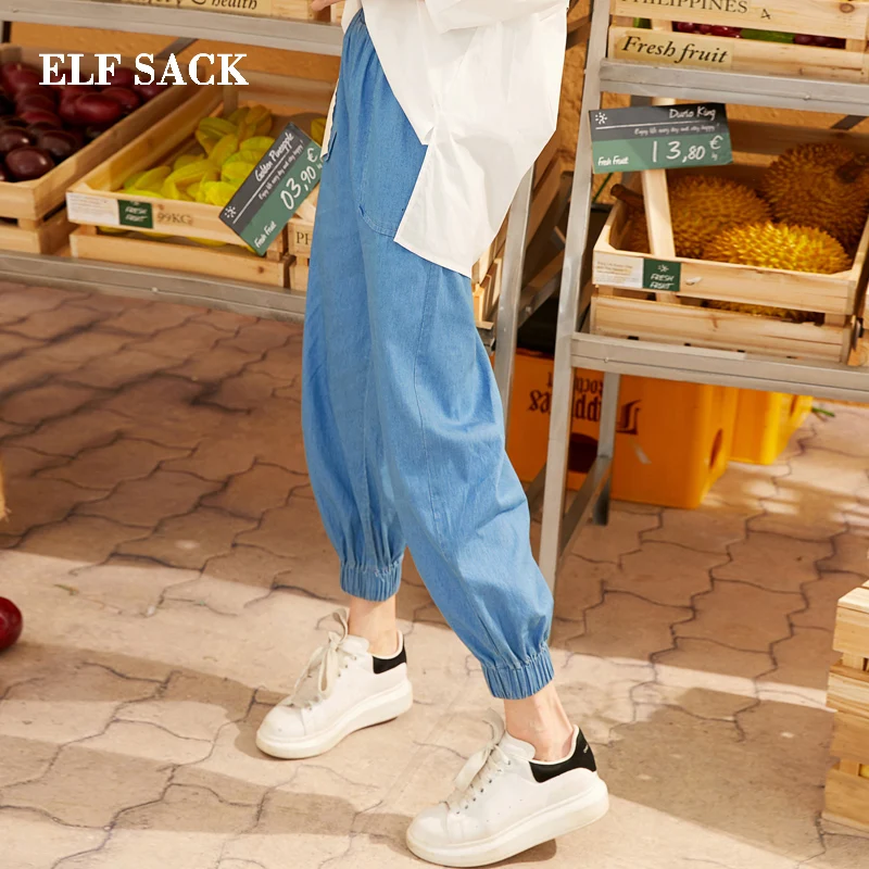 ELFSACK, новинка, Хлопковые женские джинсы, стильные женские штаны-шаровары, средняя талия, хип-хоп стиль, женские джинсы, уличная одежда, длина до щиколотки, штаны для девочек