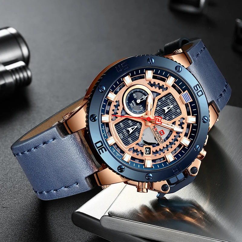 Лидирующий бренд NAVIFORCE мужские спортивные часы мужские роскошные кожаные кварцевые автоматические часы с датой мужские армейские военные водонепроницаемые наручные часы