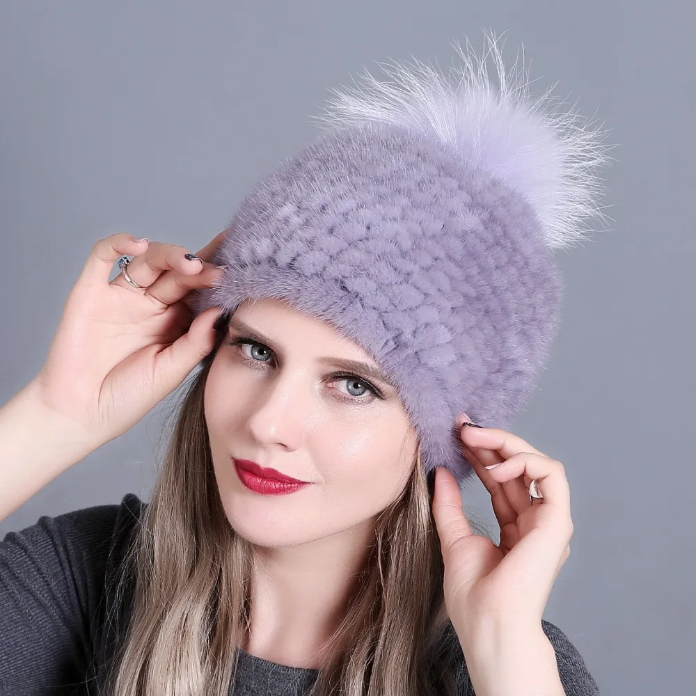 Корейская версия осенне-зимней норковой шапки вязаная шапка с мехом теплая