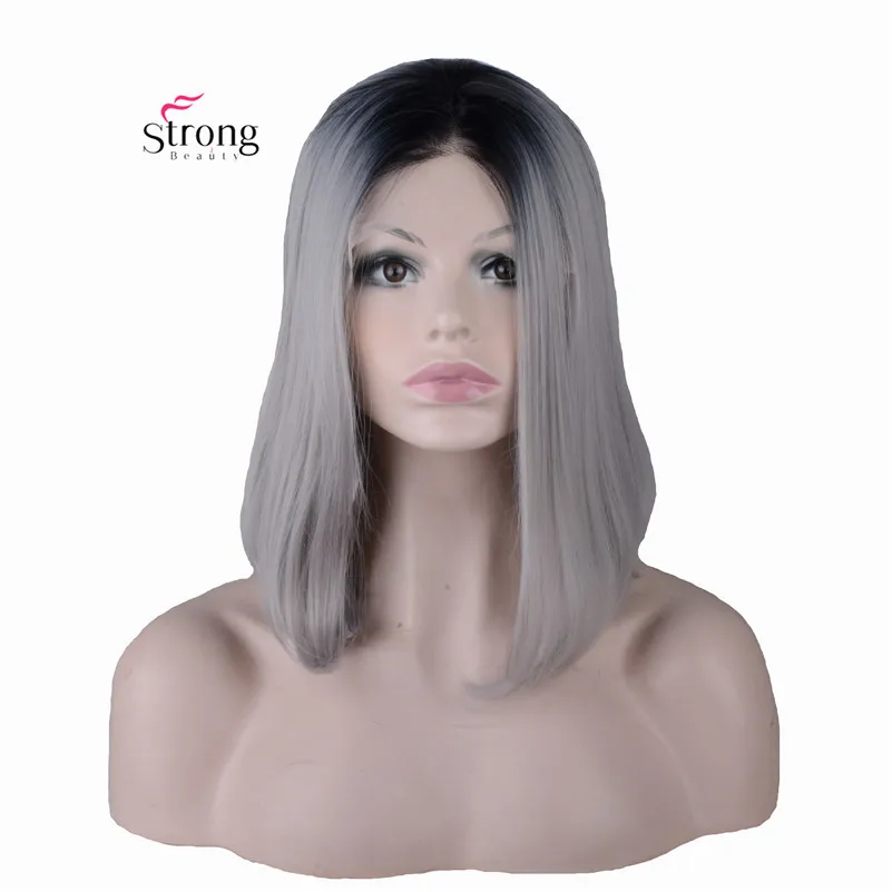 StrongBeauty синтетический парик на кружеве назад к зеленым бирюзовым бесклеевым Омбре Тон Цвет короткий боб волосы парики термостойкие