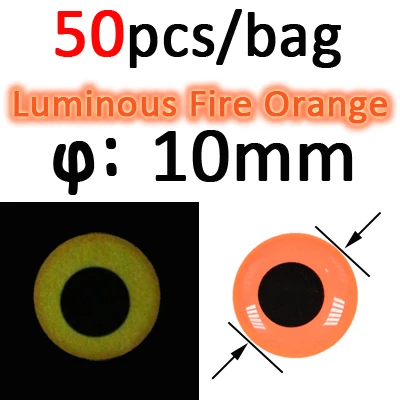 50pcs 10mmFireOrange ICERIO 50 шт. светящиеся 3D эпоксидные рыбные глаза для завязывания мух стример приманка джиг приманка изготовление материала - Цвет: 50pcs 10mmFireOrange